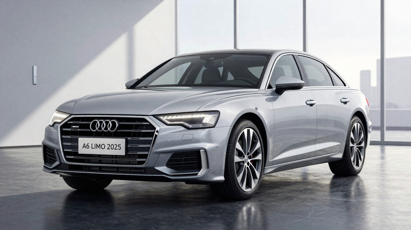 Carro Audi A6 Limousine 2025 prata em ambiente interno com iluminação natural.