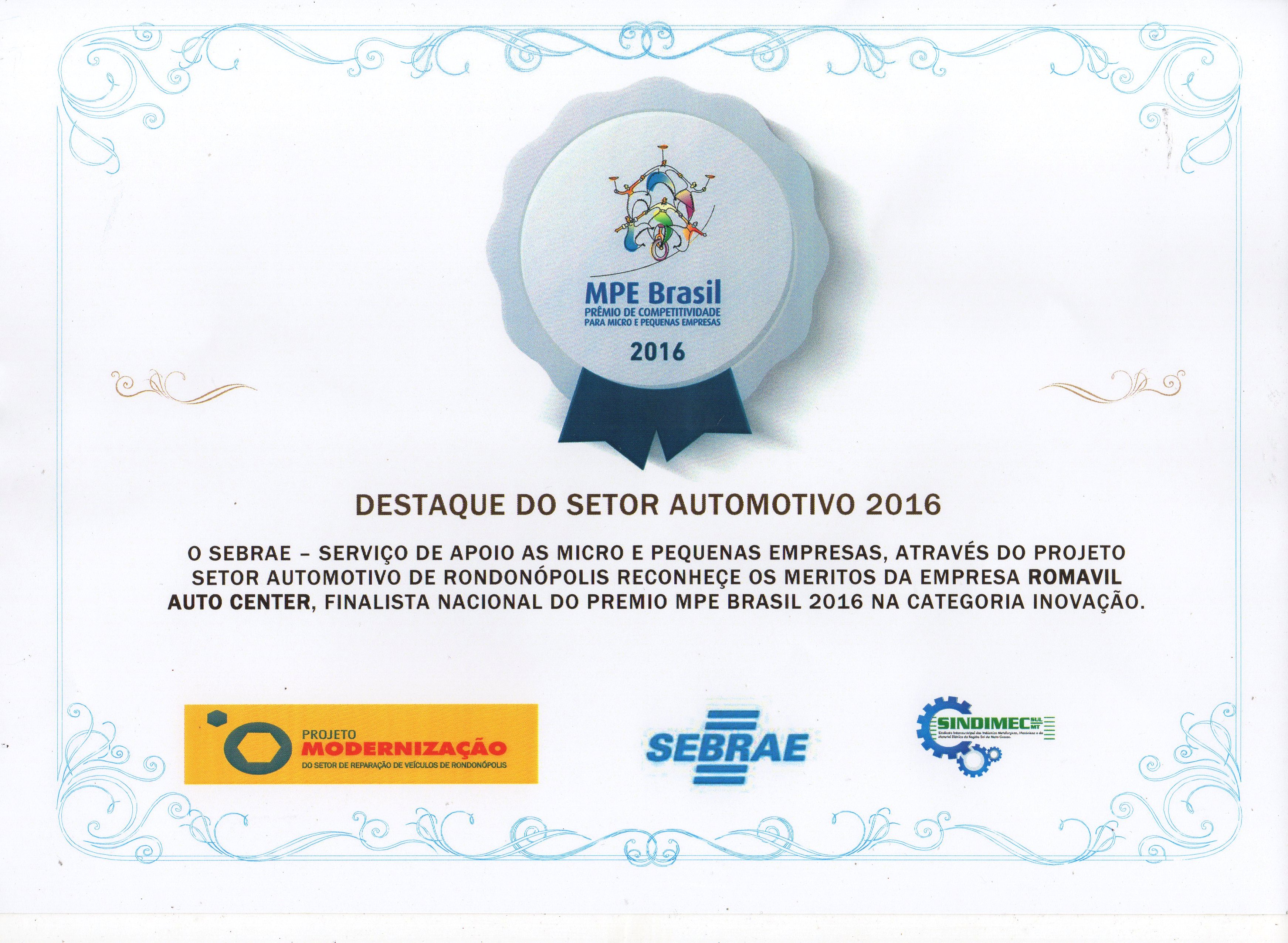 Destaque Finalista Nacional Prêmio MPE Brasil 2016
